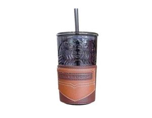 s 2021 father's day black goddess leather case glass straw cup large capacity desktop drinking cup9252022