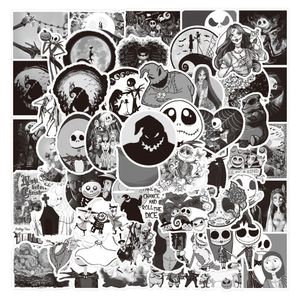 50pcs Novo White Black Black Nightmare Graffiti Sticker desenho animado Jack Sally Sally Sallys à prova d'água Bagagem notebook de computadores de capacete de skate Protect Animals Decals