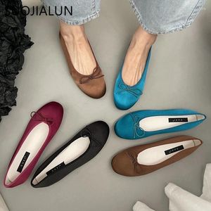 Casual Shoes SUOJIALUN 2024 Autumn Women Flat Fashion Silk Round Toe Ladies Ballerinas Heel Shallow Slip On Dess Ballet Shoe