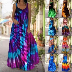 Casual Dresses 2024 Women's Summer Tie Dye Dress Colorful Floor-Length Sleeveless Loose Waist For Women Beach Party