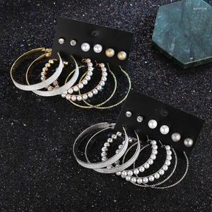 Hoop örhängen Punk Big Circle Earring Set For Women Gold Silver Color Vintage Pearl Ear smycken