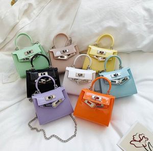 2021 New Kids Jelly Handbag luxurys Girls Metal Chain square Bag Children Colorful Messenger Bag A56817702414