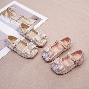 Kızlar yay prenses ayakkabıları çocuk çocuklar sandalet düğün partisi ayakkabı bahar sonbahar yumuşak taban su elmas deri çocuklar dans performans ayakkabıları e3x6#