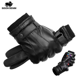 BISON DENIM Men039s Genuine Leather Gloves Touch Screen Gloves for Men Winter Warm Mittens Full Finger handschuhe Plus Velvet S7478700