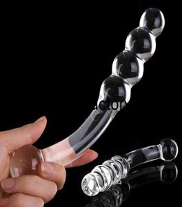 Massagem Crystal Glass Dildo Contas Butt Plug Anal Gspot Masturbação Fake Penis Masturbação brinquedos sexuais adultos para Women9357722