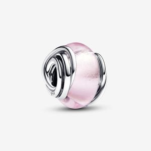 New Arrival 100% 925 Sterling Silver Encircled Pink Murano Glass Charm Fit Original European Charm Bracelet Fashion Jewelry Accessories