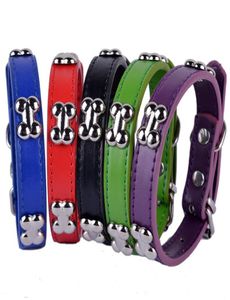 Pu Leather Dog Collar Bone Shaped Studded Collars For Small Dogs Puppy Pet Supplies Red Black Purple Colors Size S M L5983452