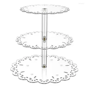 Armazenamento de cozinha 3 bandeja de sobremesa de 3 camadas de bandeja acrílica Cupcake Transparente Supplies Elegantes Fácil de montar