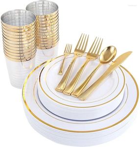 使い捨てディナーウェア25guest銀製品付き金色のプラスチックプレート - 娯楽には25のディナーサラダが含まれています