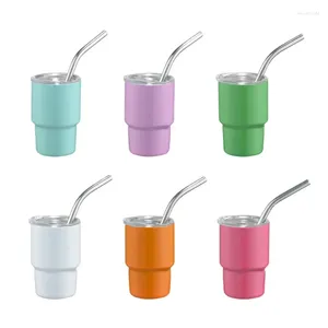 Garrafas de água Yysd aço inoxidável xícara de aço duplo viagens isoladas caneca mini copos com tampa de palha drinques de café portátil