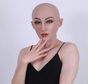 Adult Full Head Silicone Face Mask Female Shaped Latex Crossdresser Headgear Halloween Cosplay Accessory Masque Party Cosplay2753202