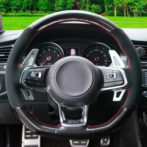 フォルクスワーゲンVWゴルフR MK7ゴルフ7 GTI VW POLO GTI SCIOROCCO 2015 2016 CAR CAR ACCESSORIES用の本革製の車のステアリングホイールカバー