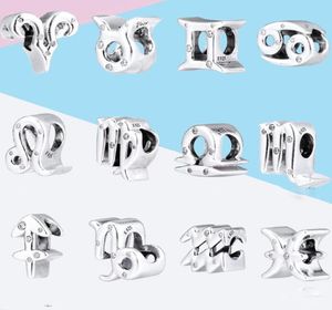 925 Silver Fit Charm 925 Bracelet NEW Constellation Zodiac Aries Sagittarius Diy charms set Pendant DIY Fine Beads Jewelry5428733