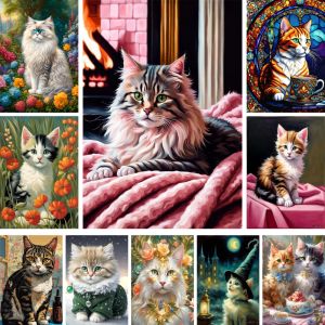 Animal Pet Cat bedrucktes Stoff Cross-Stitch komplettes Kit DIY Stickerei Nähen Malerei Hobby Handiwork Geschenk Home Decor Schmuck Schmuck