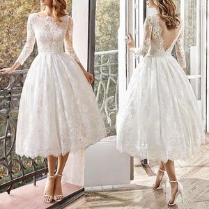 Casual Dresses Elegant White Lace Dress Gown Spring Summer Women Long Sleeve Fit And Flare Wedding Party Lady Sexy Midi Evening