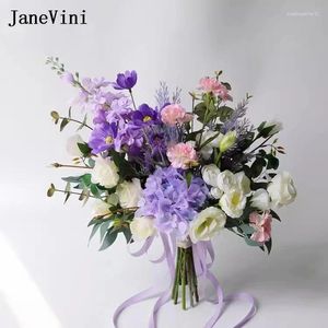 Bröllopsblommor Janevini Western Style Purple Artificial Buquets 2024 Blue Silk Bridal Hand Bride Bouquet Sposa Accesorios Boda