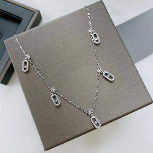 Pendants S925 Sterling Silver Electroplated 14K Gold Five Pendant Sliding Women's Necklace. Luxury Jewelry