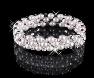 2020 Faux Pearl Crystal Bracelet Bridal Jewelry Wedding Accessories Lady Prom Evening Party Jewery Bridal Bracelets Women 2657477