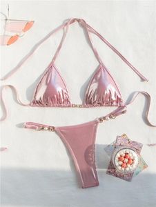 Kvinnors badkläder lyxig sexig bikini solid baddräkt kvinnor bikinis set bandage justerbara smycken dekor strandkläder feminin baddräkt