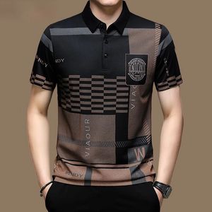 Men Polo Shirt Business Casual Summer Short Rleeves Tops Wzór przycisk druku