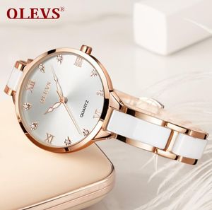 Olevs Women Watches Luxury Rose Gold Fashion Waterproof Ceramics Diamonds Ladies Watch Wristwatch High Quality C190412033974807