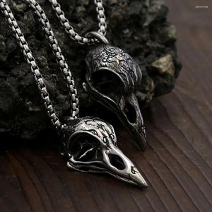 Anhänger Halsketten Retro Nordic Odin Crow Schädel für Männer Frauen Gothic 316L Edelstahl Raven Halskette Mode Schmucktro Drogen