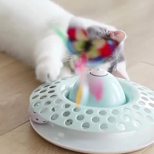 インタラクティブな猫のおもちゃ回転蝶のターンテーブル猫おもちゃ自動猫ティーザーワンド取り外し可能な電子ペットおもちゃ