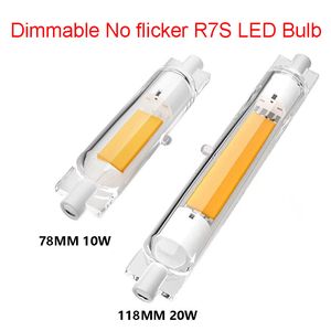 Dimmável sem tremor R7s LED BULBO LUZ HORIZONTAL Plux Tubo Cob de 78mm 118mm 110V 220V 20W 10W Tubo de luz de enchente 3000K 4000K 6000K