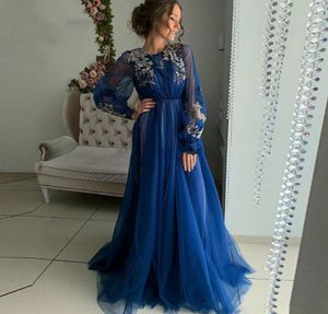 Puff Sleeves Evening Dress Party Gowns Robe De Soiree Formal Prom Dresses Plunging 3D Flowers Beading Top Evening Gowns Vestido3595438