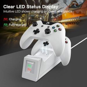 Stand Denetleyici Şarj Cihazı Xbox One için Uyumludur Çift USB Hızlı Şarj Dock İstasyonu, 2pcs 1200mAh Pil ile Gamepad Oyun Kulp