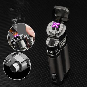 New Creative Multi-function Charging Lighter Cigar Cutting USB Double Arc Pulse Lighter Men's High-end Gift