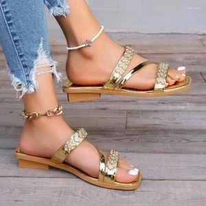 Slippers Shoes For Female 2024 High Quality Modern Women Summer Dress Ladies Crystal Square Heel Open Toe