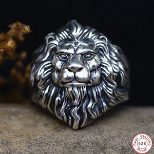 925 Silberfarbe Sterling Rock Man Bike Ring Style Lion Head Thai Verstellbar240412