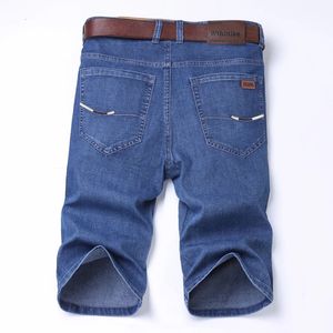 Yaz erkek ince streç kısa kot pantolon iş rahat mavi düz pamuk kot calflenth pantolon erkek marka kıyafetleri 240412