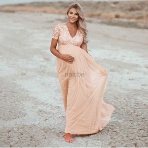 Moderskapsklänningar mode kvinnor gravida klär moderskapskläder fotografering props kort ärm strand sequined solid klänning sexiga moderskapsklänningar 240412
