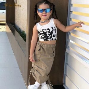 Moda kız pamuk kargo etek tshirt uzun kollu bebek yürümeye başlayan kız bahar sonbahar ip çizim string etek bebek kıyafetleri 1-10y 240329