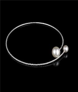 Elegant delikat kristall strass choker halsband stor pärla charm singel sträng faux pärla halsband diamant krage för kvinnor1833554