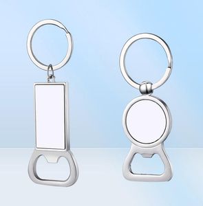 10 Pieces Sublimation Blank Beer Bottle Opener Keychain Metal Heat Transfer Corkscrew Key Ring Household Kitchen Tool 2100459