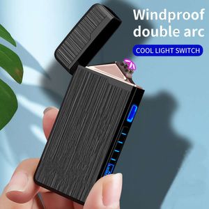 Новый металлический ветрозащитный USB-светодиодный дисплей с двойной дугой более легкой мужской высококачественной подарочной сигарет аксессуары