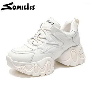 Повседневные туфли Somiliss Chunky Sneaker для женщин Микрофибры Кожаные кружев