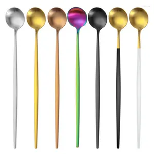 Coffee Scoops 10Pcs/Lot Long Handle Spoon Stainless Steel Mixing Mug Spoons Ice Cream Dessert Cake Tea Kitchen Bar Accessories