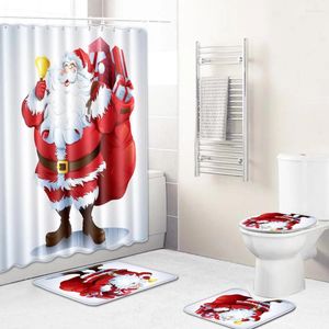 Duschgardiner Creative Christmas Printed Curtain toalettmatta festlig dekoration badrum badrommet set droppe