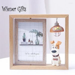 Frames 6 Inch Creative Nordic Po Frame Swing Table Ins Double-sided Rotating Wooden With Lamp Cartoon Pig