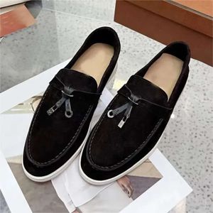 Najwyższy poziom Włochy męskie buty mokasyna Loro fortepianowe buty płaskie niska zamszowa krowa kaszmirowa skóra Oxfords Moccasins Walk Comfort Hoafer Poślizg na mymiewku gumowa podeszwa 230