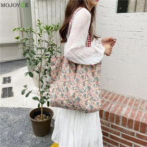 Bag Women Cloth Floral Plaid Print Handbag Simple Large Capacity Dual Use Tote