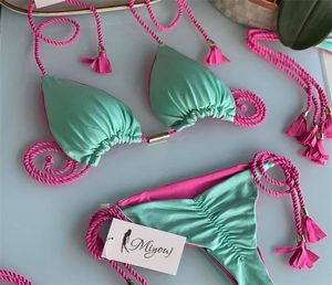 Miyouj Thong Bikini Set Blue Color Swimsuit Женщина сексуальная купальника костюмы для двух частей бикини -треугольник женская пляжная одежда 2202268406671