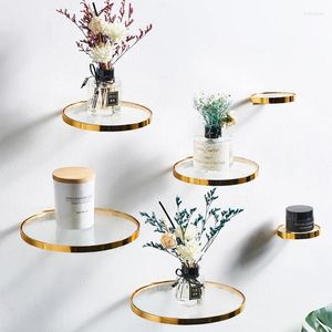 Haken Eisenglas Ledge Vase Rack Wand montiertes schwimmendes Regal Home Office Dekor Pflanzenblumtopfhandwerk Dekoration