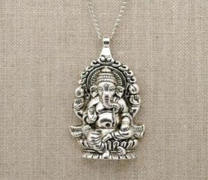 Винтажный серебряный скольжение Ganesh God of Fortune Подвеска индуистских слонов цепные колье колье ожерелье подвеска для женской моды еврей 3178721