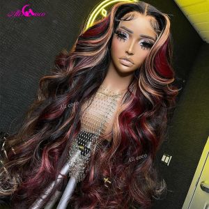 32 Inch HD 13x6 Highlight 99J Blonde Lace Frontal Wig Body Wave Human Hair Wigs For Black Women Red Blonde 5x5 Lace Closure Wig