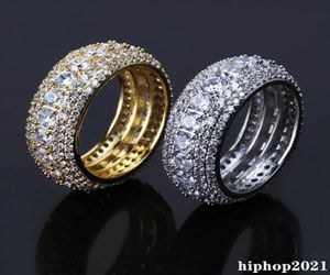 Rozmiar 711 Hip Hop 5 rzędów sześcienna cyrkon Diamentowy pierścień mody Złoty srebrny palec lodowany pierścienie męskie biżuteria 5572886